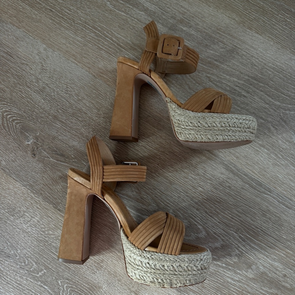 SCHUTZ Tan Braided Platform Espadrille Heels - Picture 5 of 9